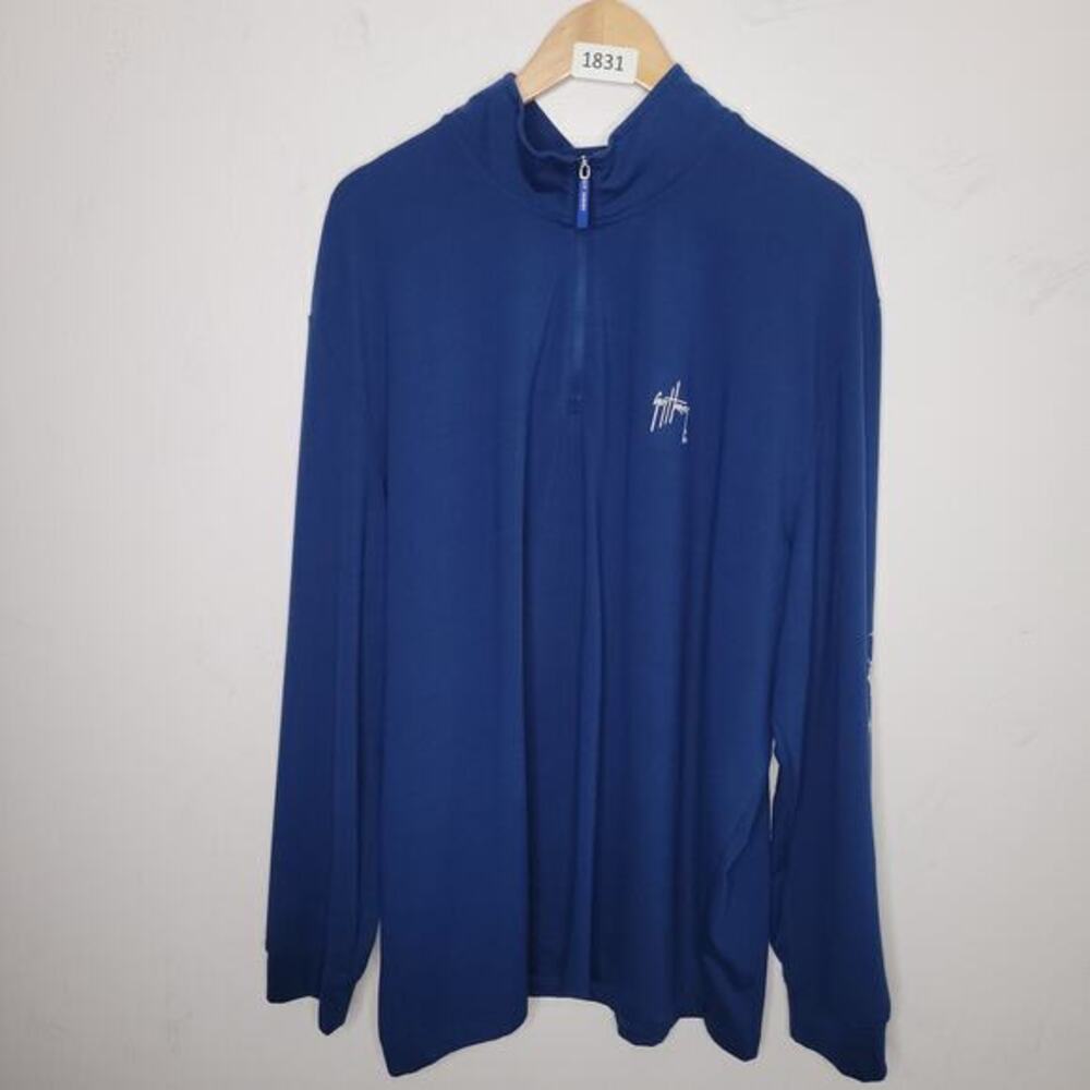 Guy Harvey Men Quarter Zip Fishing Shirt Size 2XL‎ Blue Long Sleeve Logo